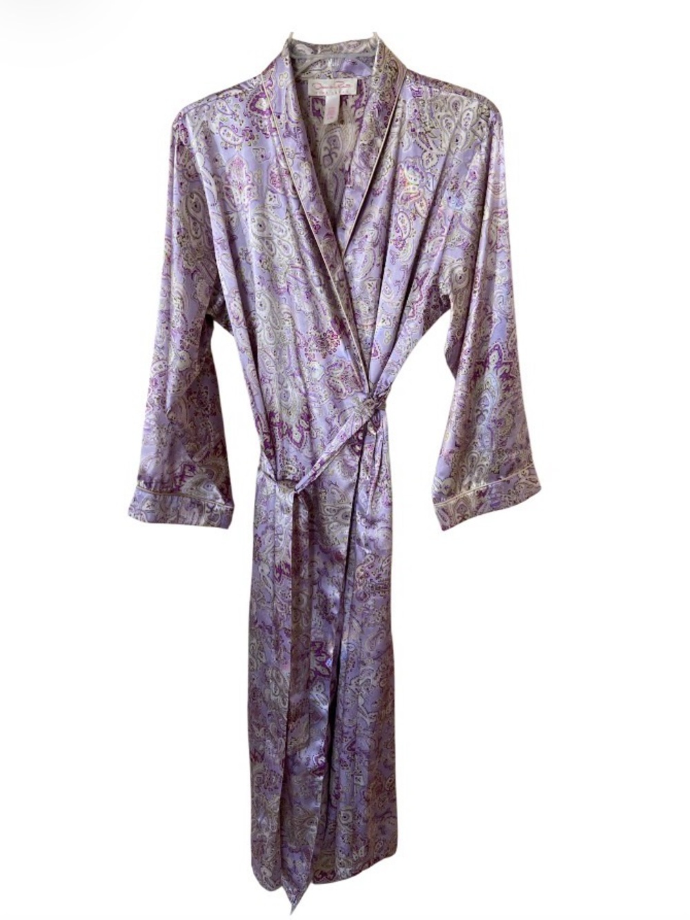 Oscar de la Renta Paisley Tie-Waist Vintage Robe - Lavender size L/XL